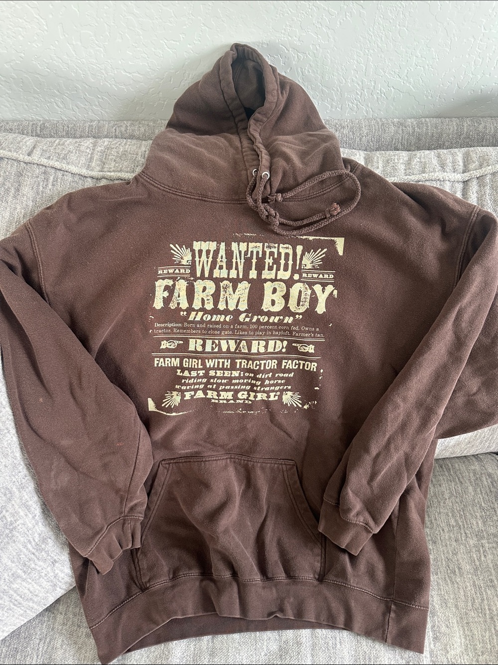 Brown "Wanted Farm Boy" Graphic Hoodie Sweatshirt - Women’s